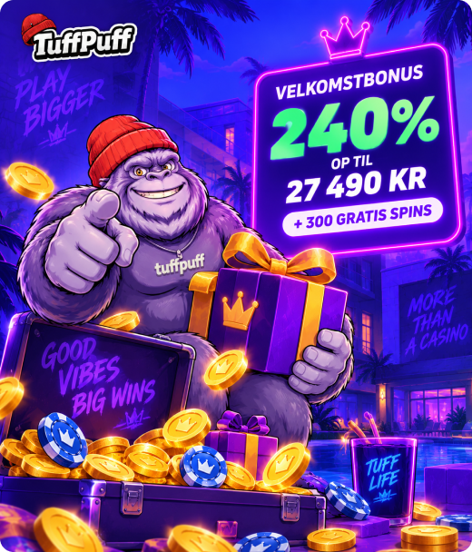 Tuffpuff velkomstbonus på op til 2.500 kr. + 100 free spins